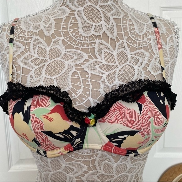 Calvin Klein multicolor printed black lace bra US 34B EU 75B - Picture 1 of 12
